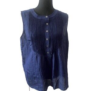 Women’s L Lightweight Navy Cotton‎ Sleeveless Tunic Pintuck Pleats Minimalist